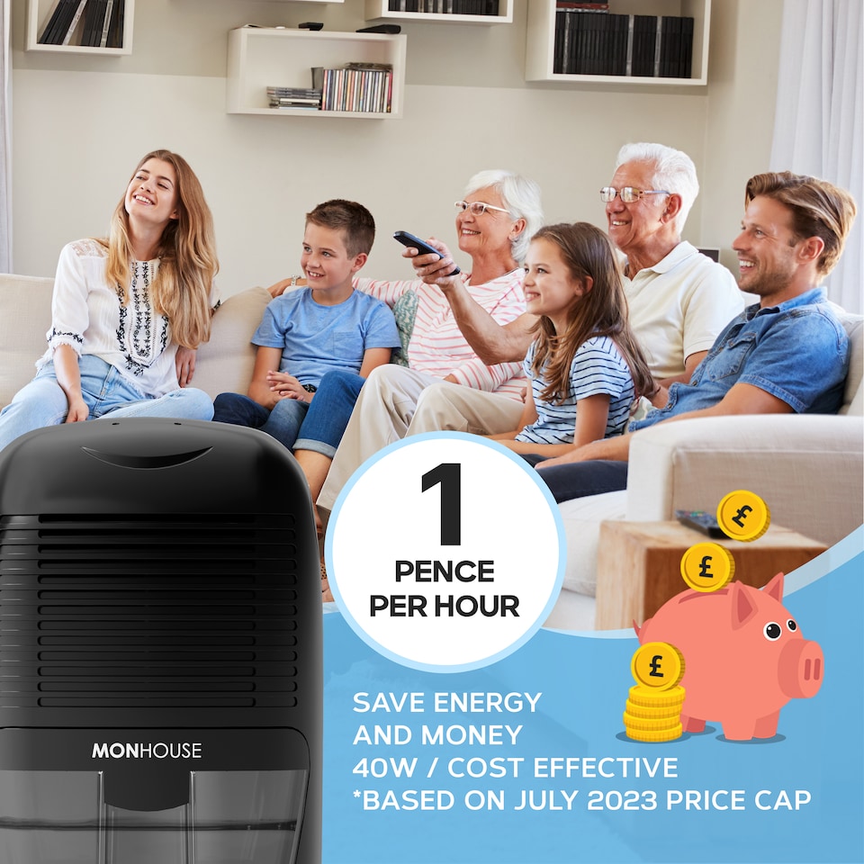 image 1 of MONHOUSE Mini Dehumidifier 1.5L Water Tank, Portable, Compact & Quiet Moisture Absorber 0.5L/Day - Electric Mould Remover | Black | 1