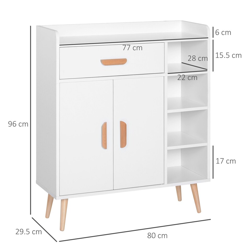 image 1 of HOMCOM Side Cabinet with Storage Drawer for Hallway, Kitchen White White | Natural Wood (Legs and Handles)