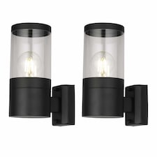 Set of 2 Storm - Black IP44 Outdoor Wall Lights | Black | Clear | 2