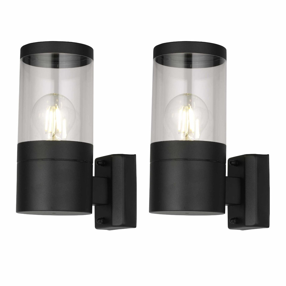 image 1 of Set of 2 Storm - Black IP44 Outdoor Wall Lights | Black | Clear | 2