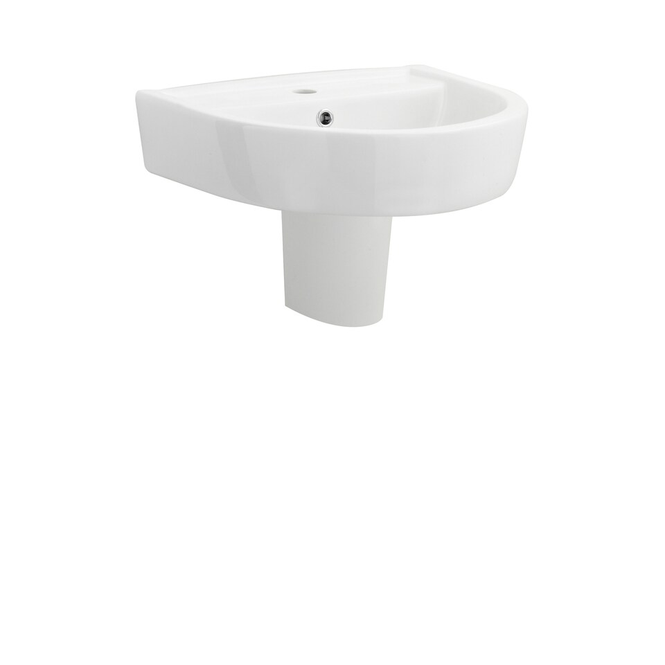 image 1 of Balterley 1 Tap Hole Ceramic Basin & Semi Pedestal, Fireclay Round Wall Hung Bathroom Sink | White | White