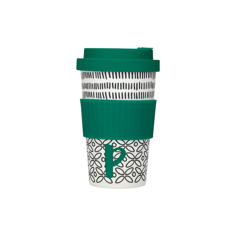 image 1 of KitchenCraft 410ml Bamboo A to Z Letter "P" Reuseable Mug Multi