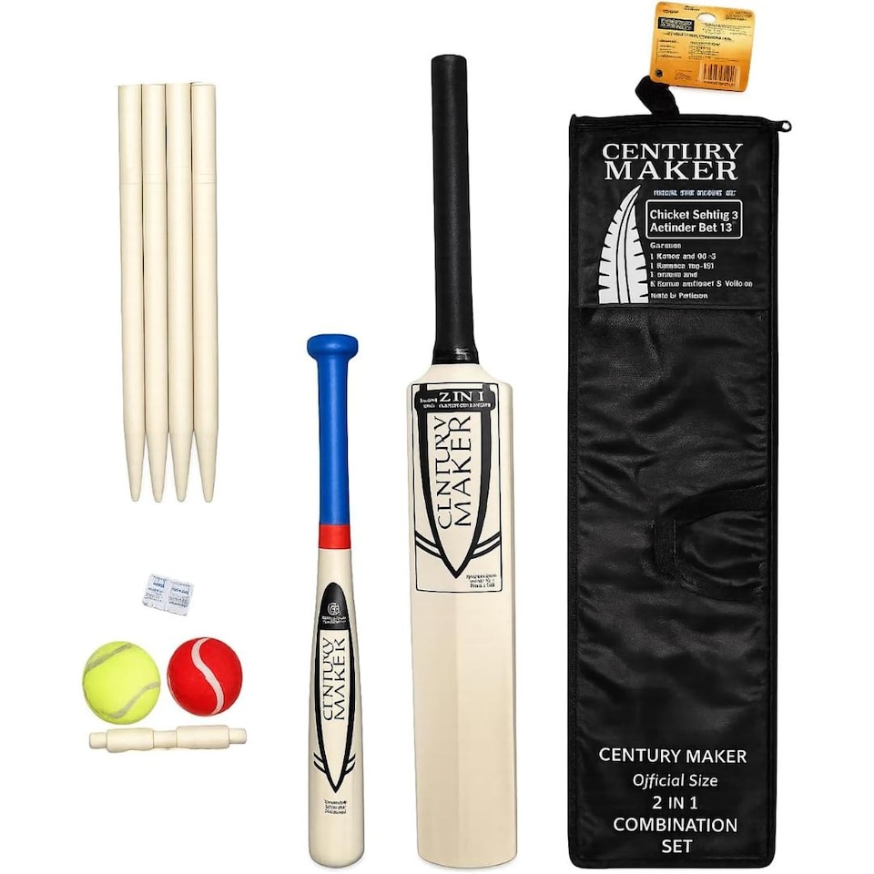 image 1 of BLUOM 2 in 1 Size 3 Cricket Set And Rounder Set With Mesh Carry Bag Outdoor Garden Games Fun