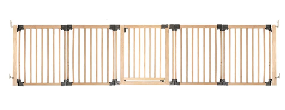 image 1 of Safetots Wooden Multi Panel Room Divider, up to 336cm, Natural Wood, 76cm Tall, Flexible Room Divider for Baby and Toddler | Cream | Natural