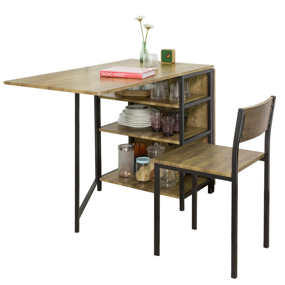 image 1 of SoBuy Modern Industrial Folding Dining Table with 3 Shelves, Light Oak, 70.9x23.6x30.3 inches, 22.4 kg - FWT62-N