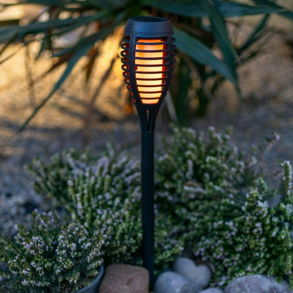 image 1 of ValueLights Set of 6 Flame Black Outdoor Solar Spike Light