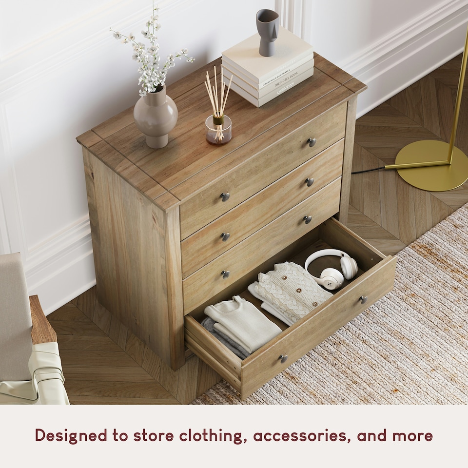 image 1 of Vida Designs Panama 4 Drawer Chest of Drawers Storage, Solid Pine Wood
