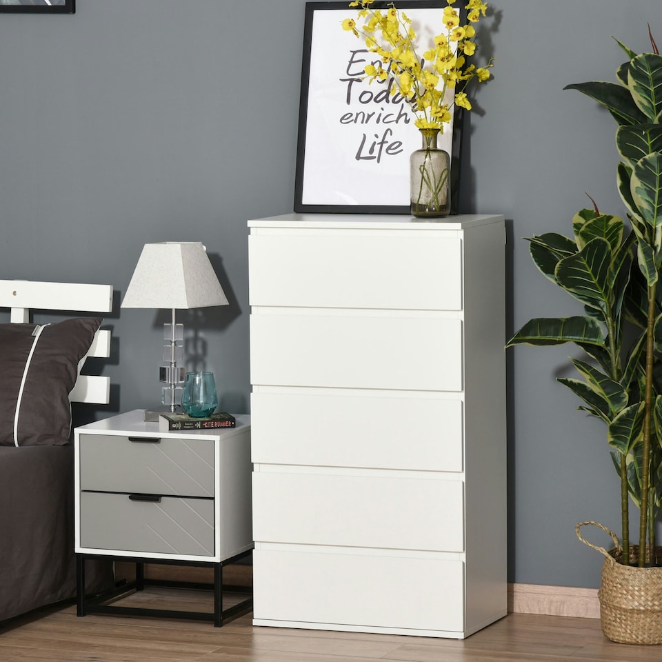 image 1 of HOMCOM 5 Drawer Cabinet Storage Cupboard Sideboard Organiser Living Room White