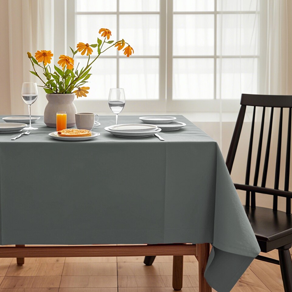 image 1 of Grey Rectangle Wipe Clean Table Cloth, Polyester Table Cover - 55x95 Inch