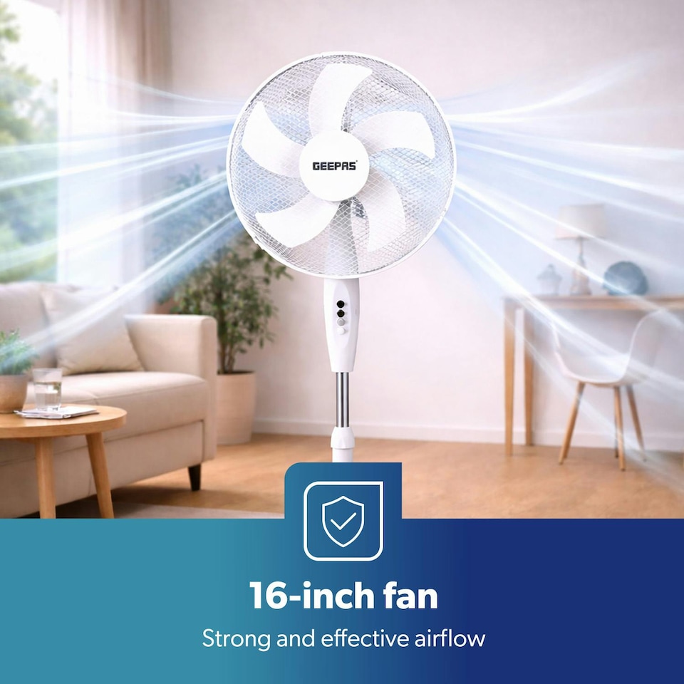 image 1 of GEEPAS 16 inch 5 Blades Pedestal Free Standing Fan 45W, White