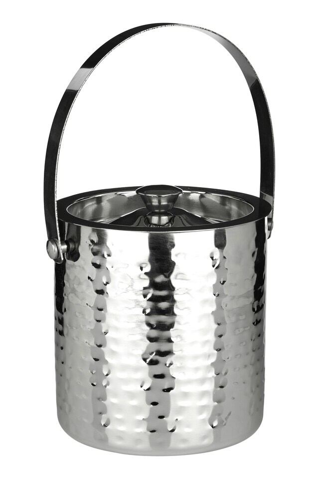 image 1 of Hammered Effect Stainless Steel Ice Bucket with Handle