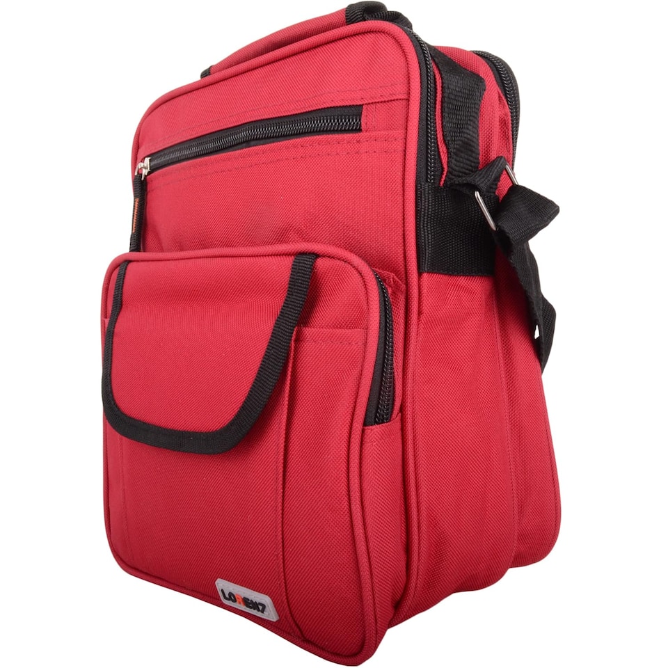 image 1 of Lorenz Canvas Style Multi-Functional Shoulder Cross Body Small Messenger Travel Work Utility Bag | Red | Red