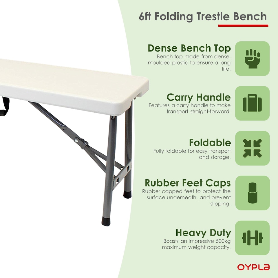 image 1 of 6ft 1.8m Folding Heavy Duty Outdoor 4 Person Trestle Bench Chair | White