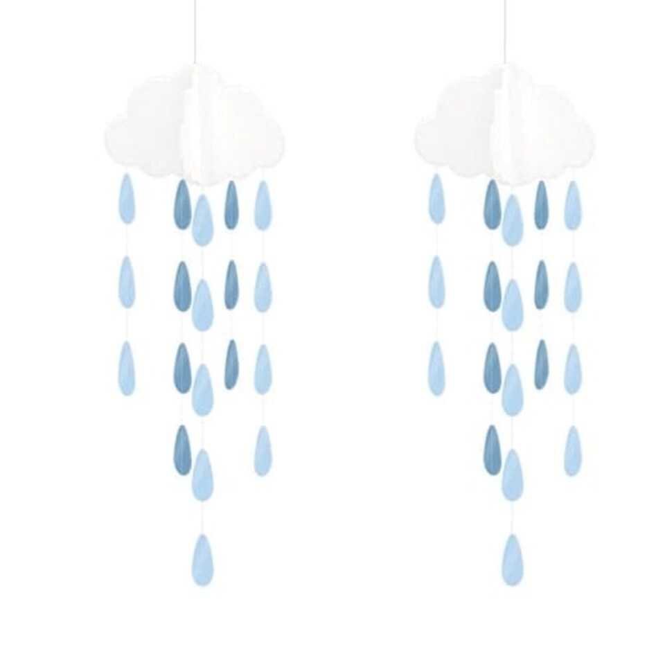 Blue Baby Shower Clouds With Droplets Hanging Decoration 80cm - Pack of 2