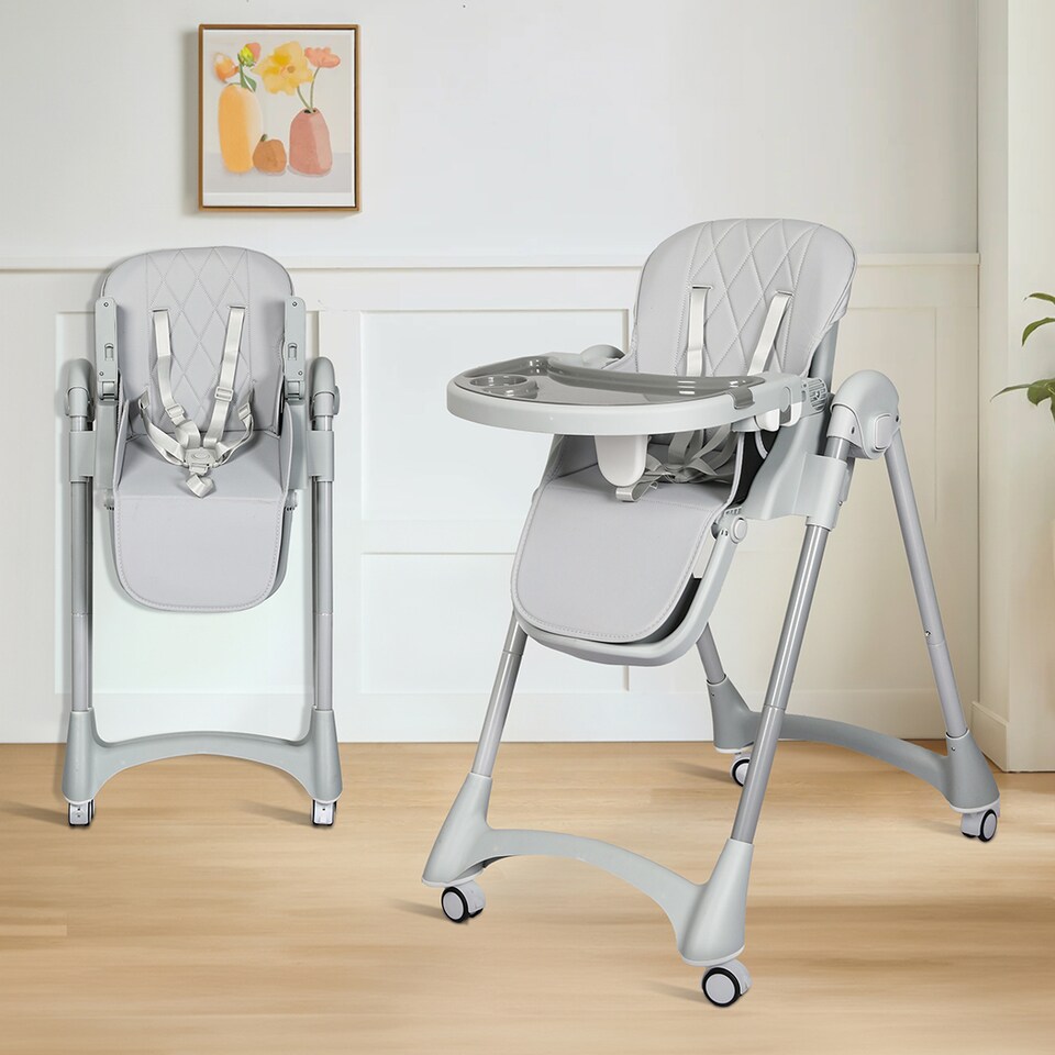 image 1 of Dekko Baby High Chair 4 in1 Foldable Toddler Feeding Table Adjustable Grey