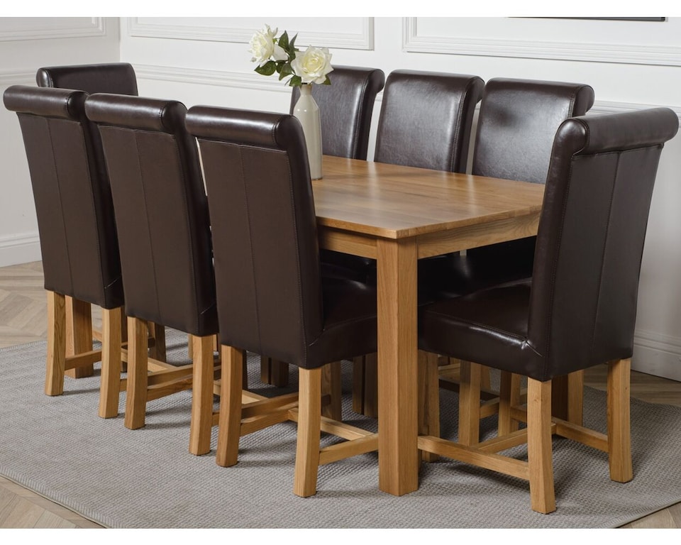 image 1 of Oslo 180 x 90 cm Large Oak Dining Table and 8 Washington Leather Chairs | Brown | Brown