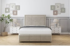 Sloomy Lancaster Cream Plush Divan Bed With Mattress 2 Drawers Footend With 26" Strutted Headboard & 12" Matching Footboard 4'6 Double | Cream | Cream | Double | 1