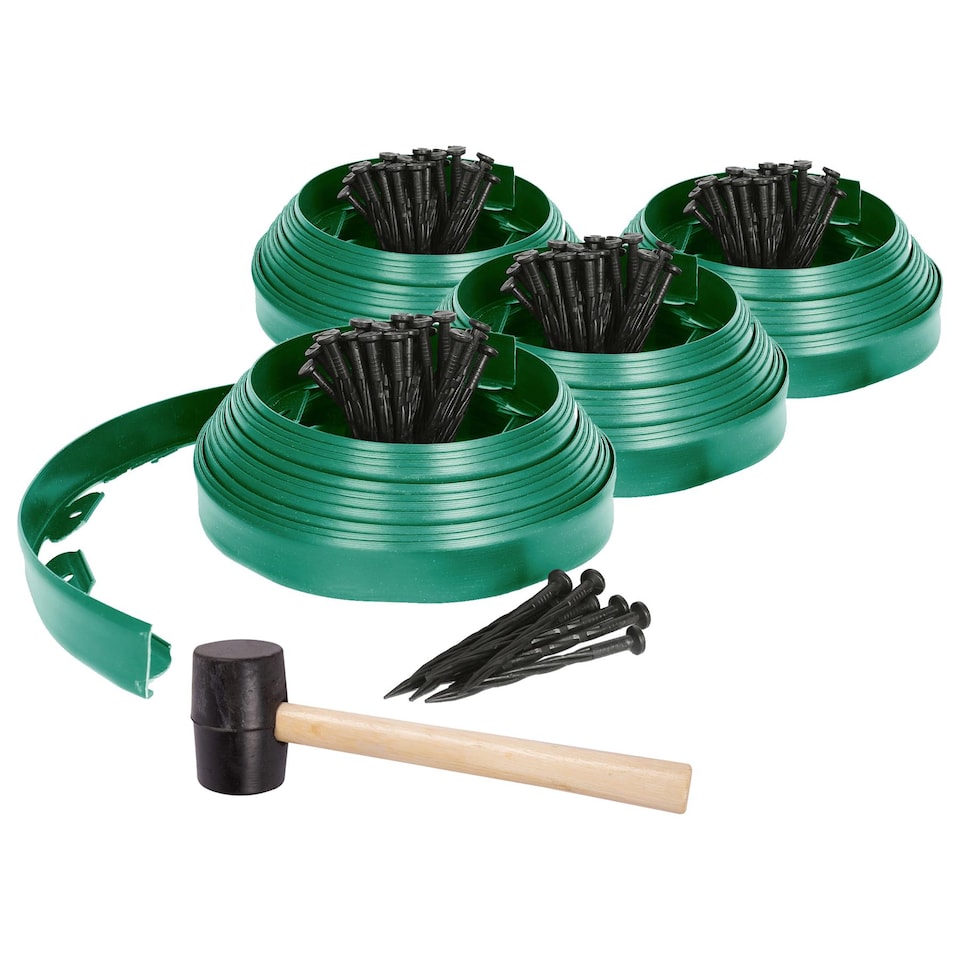 image 1 of Harbour Housewares Flexible Plastic Lawn & Path Edging with 160 Pegs & Mallet - 40m x 4cm - Green | Green | Green | 4