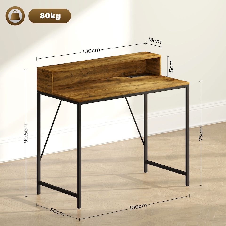 image 1 of HOMCOM 100cm Computer Desk with LED Lights and Power Outlets, Gaming Desk with Monitor Stand, Computer Table with Remote for Home Office Study, Rustic Brown