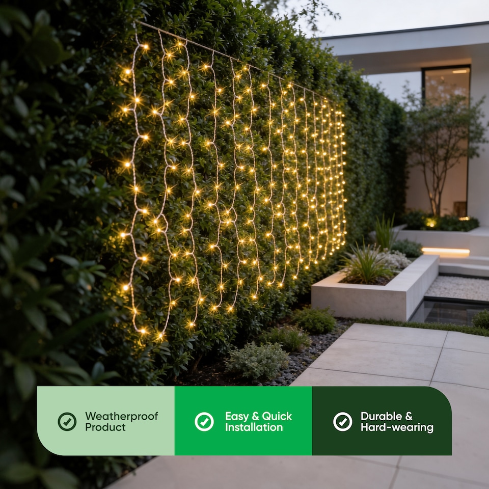 image 1 of Gardenwize 192 LED Solar Curtain Fence Lights Warm White Outdoor
