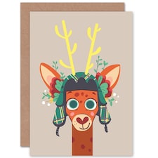 Stag Cartoon With Scottish Tartan Hat Child Kids Birthday Card