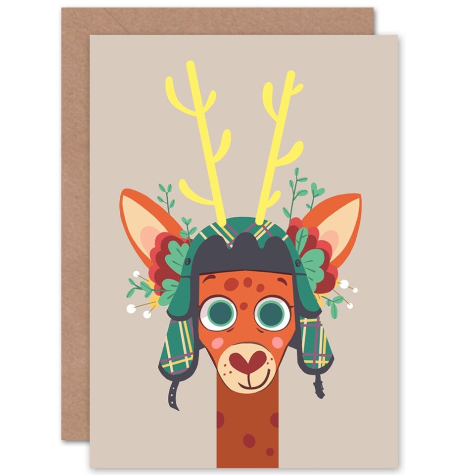 image 1 of Stag Cartoon With Scottish Tartan Hat Child Kids Birthday Card