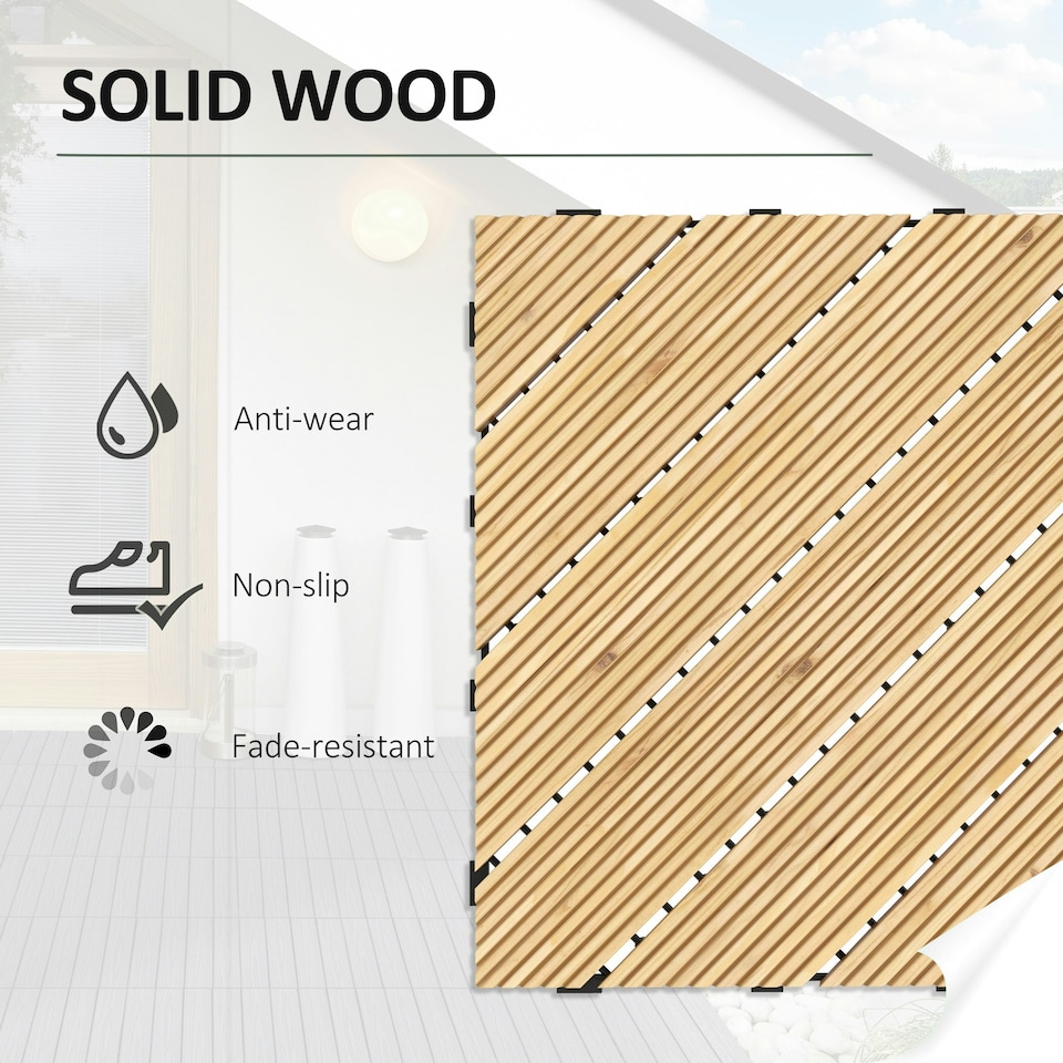 image 1 of Outsunny 9 Pcs Interlocking Flooring Tiles for Patio, Balcony, Hot Tub, Yellow