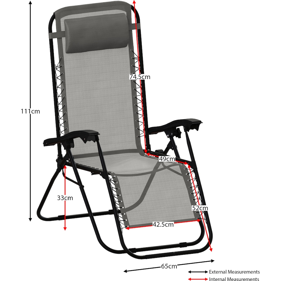 image 1 of Garden Vida Set of 2 Foldable Outdoor Zero Gravity Chairs with Headrest Pillow - Grey
