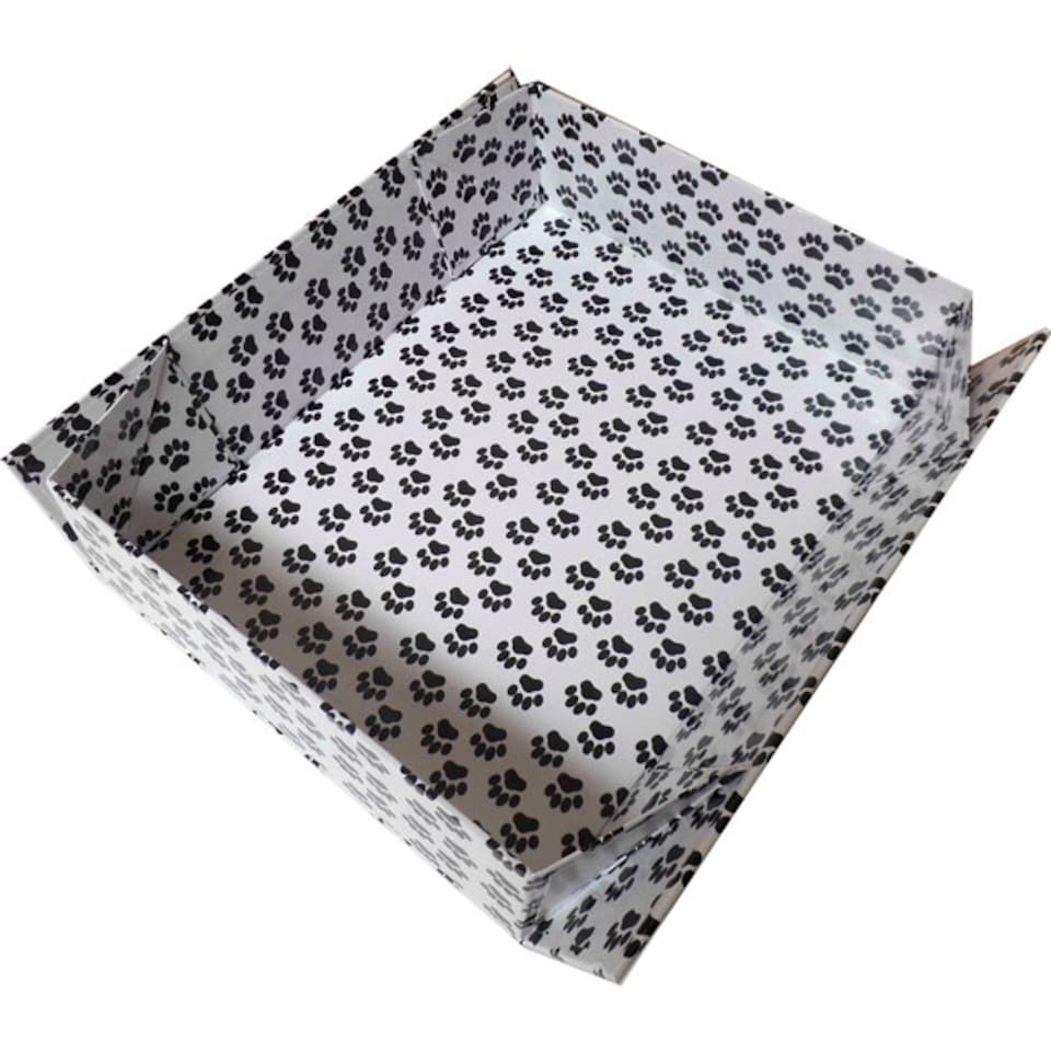 image 1 of Pet Gift Basket Kit - Paw Prints Hamper Tray with Gold Gift Wrap Accessories (30x20x6cm high)