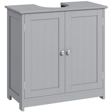kleankin Under Sink Bathroom Cabinet, Freestanding Under Sink Cabinet with 2 Doors and Adjustable Shelf for Basin without or with Pedestal, Grey | Grey | Grey