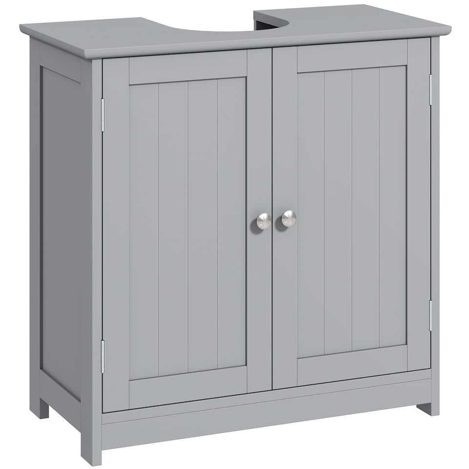 image 1 of kleankin Under Sink Bathroom Cabinet, Freestanding Under Sink Cabinet with 2 Doors and Adjustable Shelf for Basin without or with Pedestal, Grey | Grey | Grey