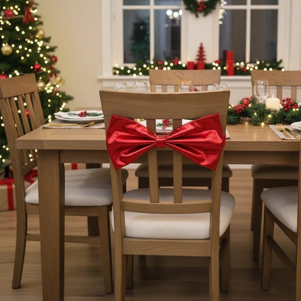 image 1 of 50cm Large Metallic Christmas Chair Bows Sashes Party Dining Decor Wedding | Red | Red | Set of 2