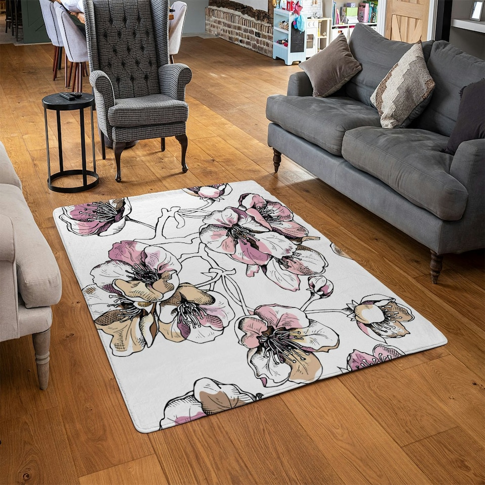 image 1 of Flower Illustration (Rug) Pink | Small: 60x110cm