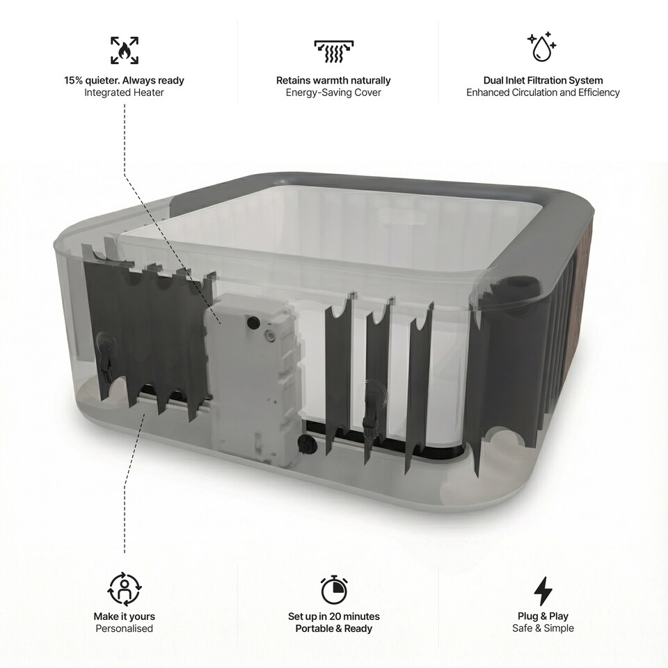 image 1 of Wave Pacific 6 Person Inflatable Hot Tub, Dark Grey