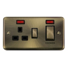 SE HOME Curved Antique Brass Cooker Control Ingot 45A With 13A Switched Plug Socket & 2 Neons Brown | Brass