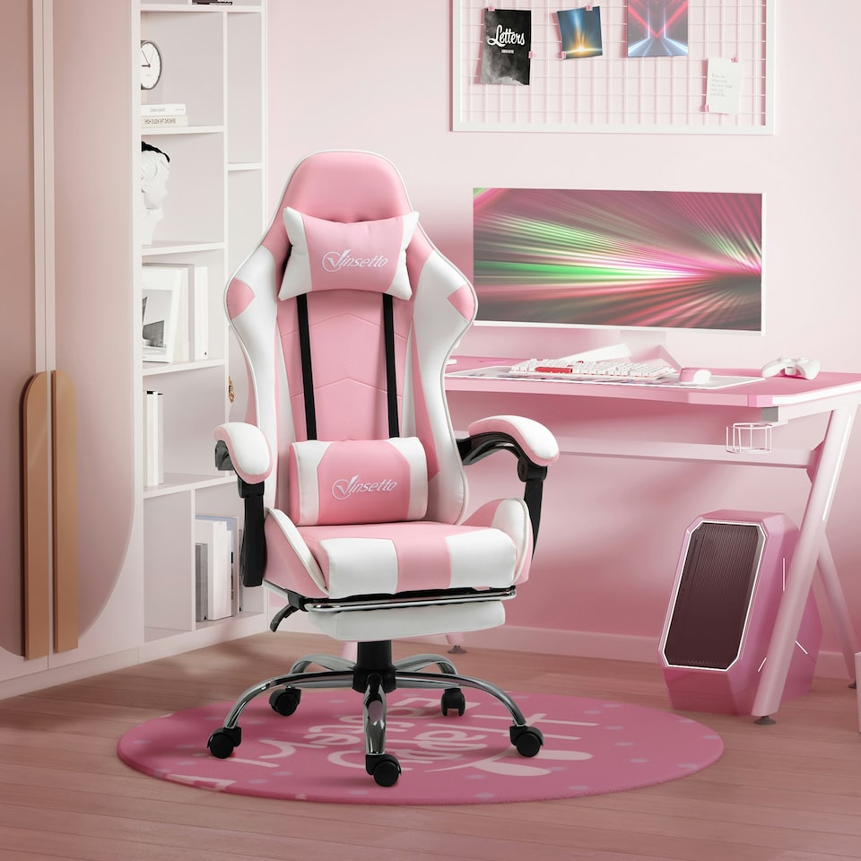 image 1 of Vinsetto Racing Gaming Chair w/ Lumbar Support, Office Gamer Chair, Pink