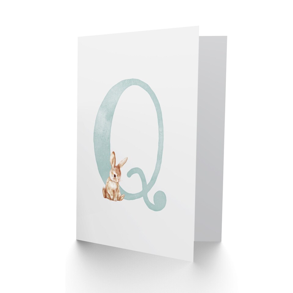 image 1 of Greeting Card Bunny Rabbit Alphabet Letter Q New Baby 1st Birthday