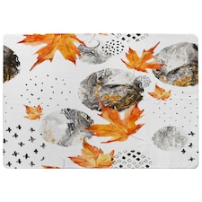 Maple Leaves & Marbled Circles (Rug) Orange | Medium: 80x150cm