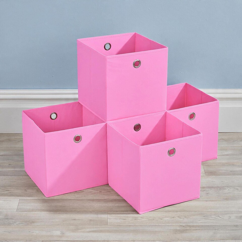 image 1 of Foldable Canvas Storage Folding Box Fabric Cube Cloth Bag 4 Piece Set | Pink