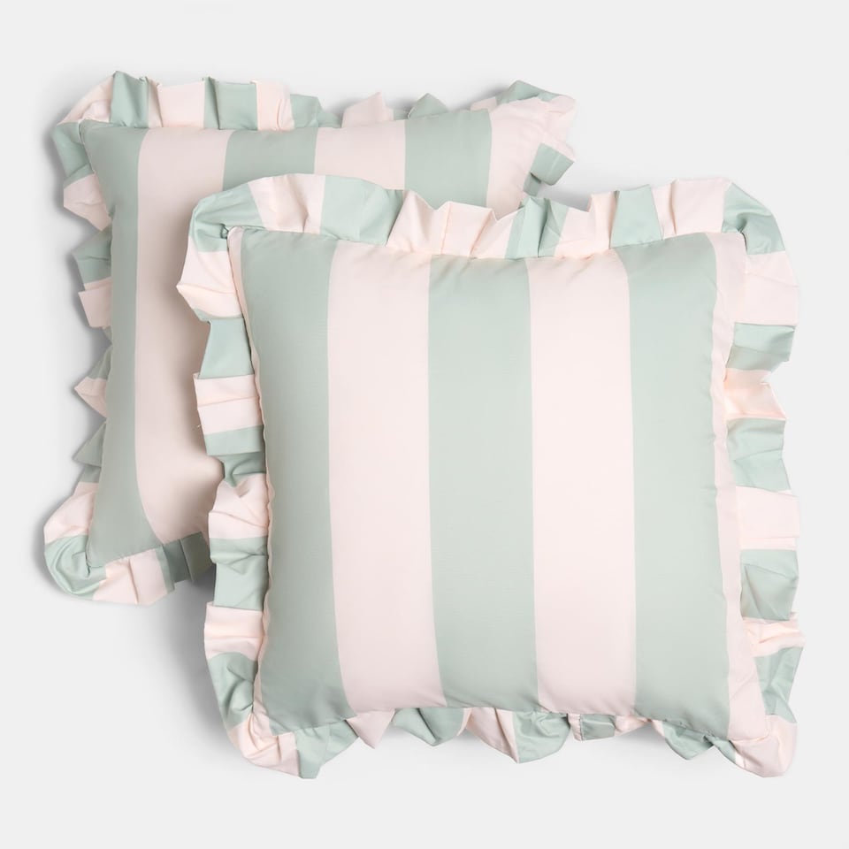 image 1 of OHS 2 x Stripe Garden Cushion Covers Outdoor Water Resistant | Multi | Sage/Cream
