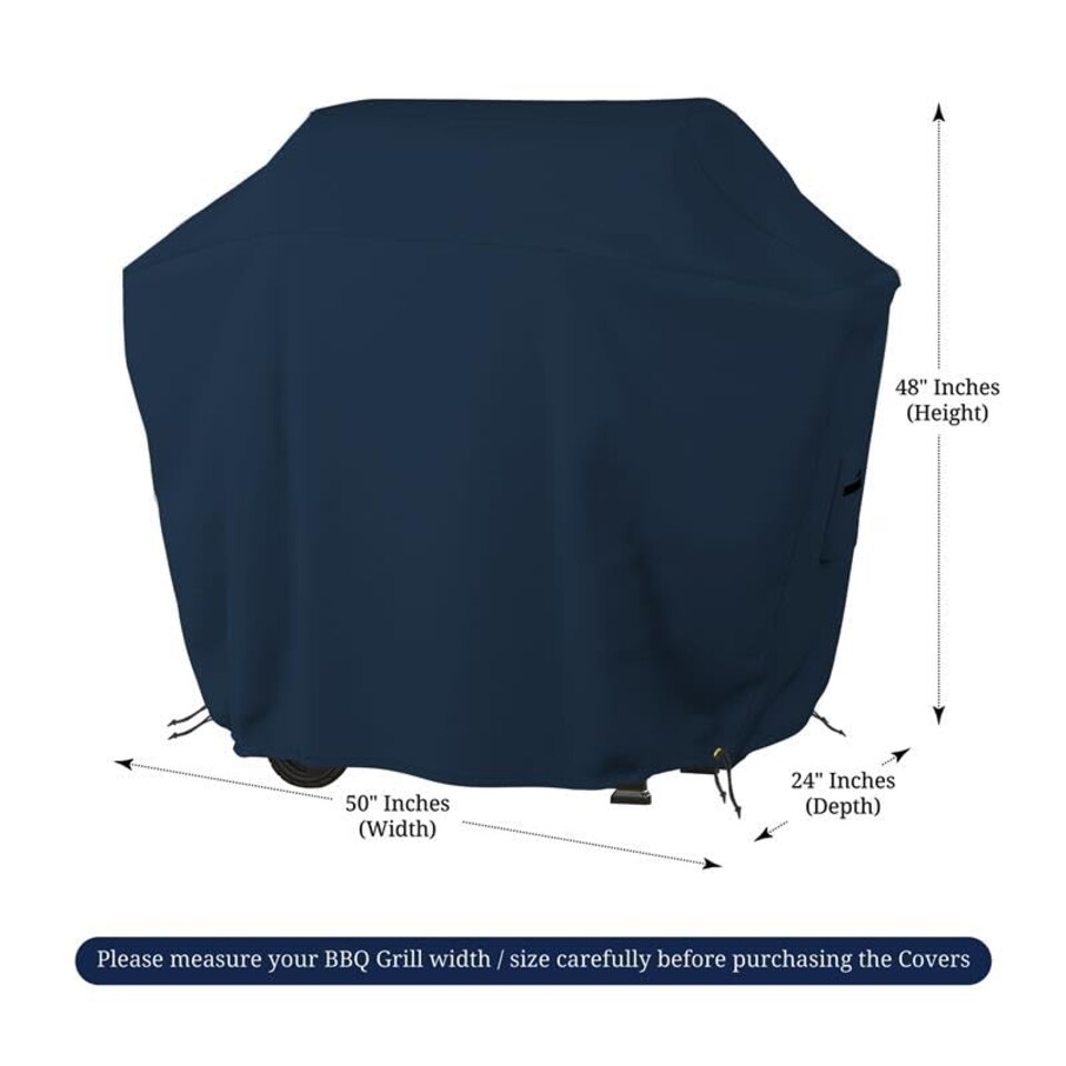 image 1 of Covers&All BBQ Grill Cover, 12 Oz Waterproof UV & Weather Resistant, Outdoor Cover with Air Vents, 50 in x 50 Inch, Blue