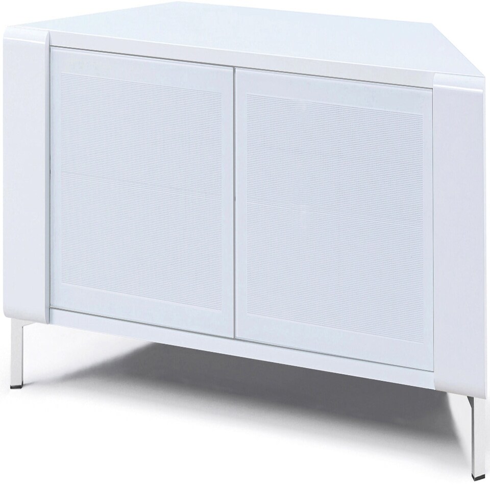image 1 of MDA Designs CORVUS Corner-Friendly Gloss White Contemporary Cabinet with White Profiles White BeamThru Glass Doors Suitable for Flat Screen TVs up to 50" White