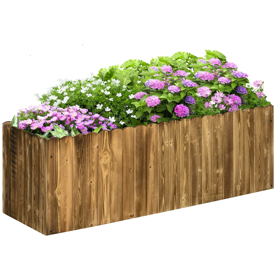 image 1 of Outsunny Raised Flower Bed Wooden Rectangualr Planter Container Wood