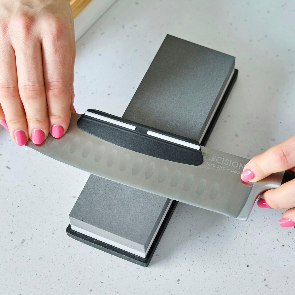 image 1 of Cooks Professional Whetstone Knife Sharpener with Non-Slip Stand & Angle Guide | Dual Design with Coarse (600) and Fine (2000) Grit Levels