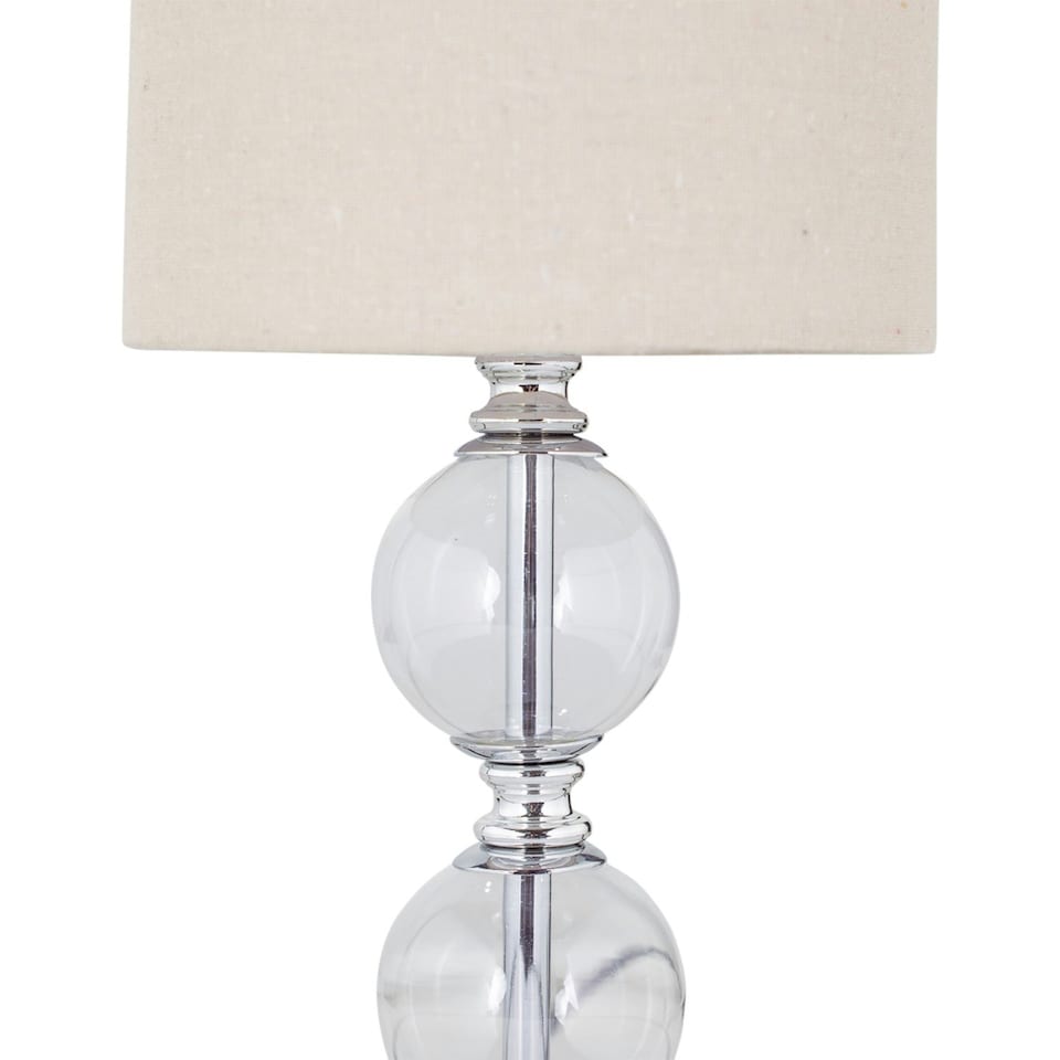 image 1 of First Choice Lighting Set of 2 Chrome Two Ball Table Lamps with Natural Linen Shades Chrome | Brown