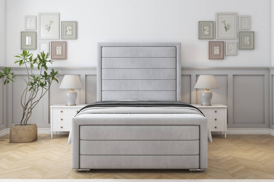 image 1 of Sloomy Ashford Silver Naples Bed Frame With Mattress With 50" Upholstered Headboard 2'6 Small Single