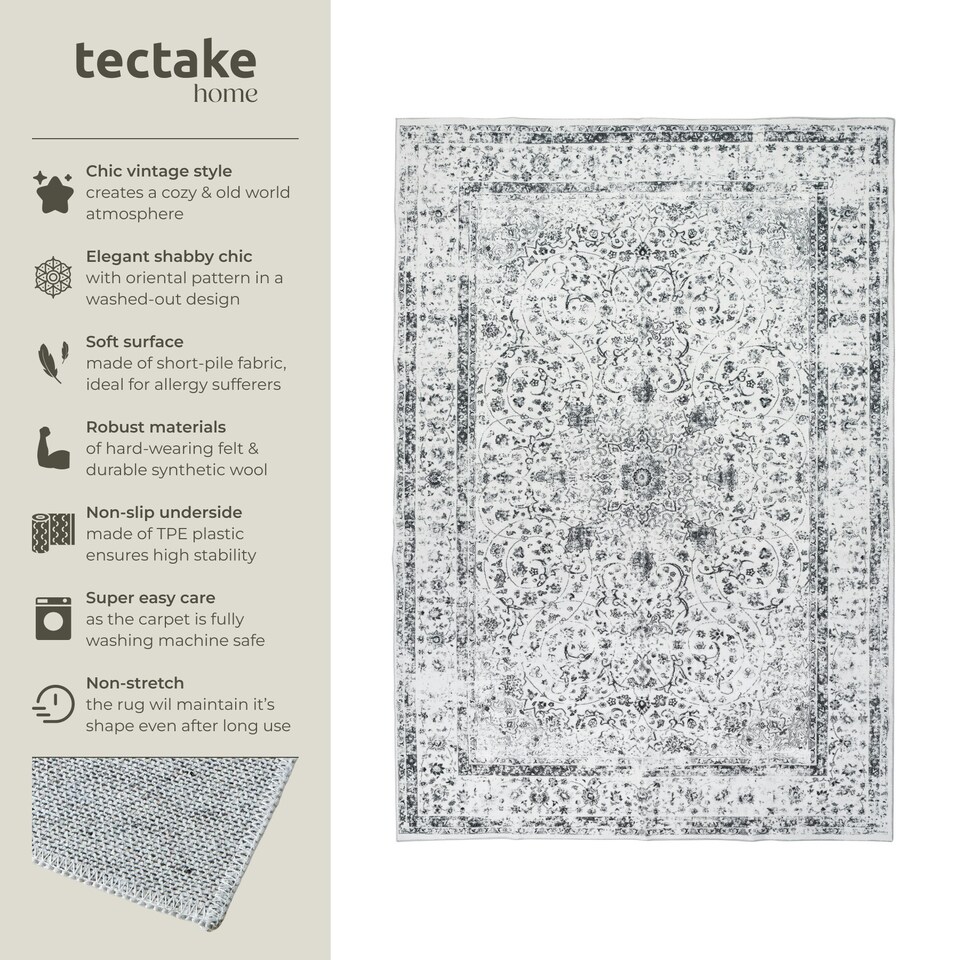image 1 of Washable Rug Aliya - different sizes, oriental pattern, non-slip underside, non-allergenic short pile Grey | 230 x 160 cm
