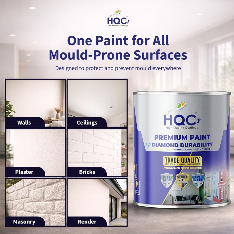 image 1 of HQC Anti Mould Paint - Prevents Mould on Interior Walls & Ceilings - Dove Grey - 1L