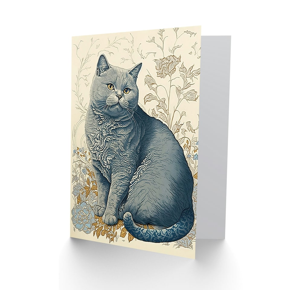 image 1 of William Morris Inspired Flowers Cat Birthday Card