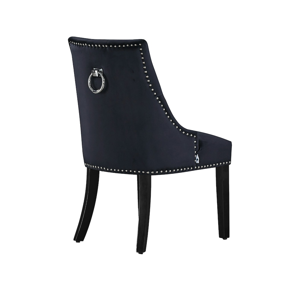 image 1 of Set of 6 Velvet Dining Chairs Ergonomic Scoop Knockerback & Button Tufted Wood Legs Black